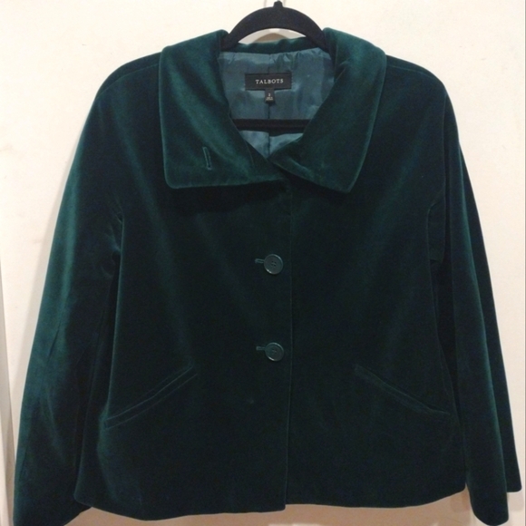 Talbots Dark Green Velvet Swing Retro Blazer Jacket Sz 2-Career Holiday Party - Picture 1 of 7